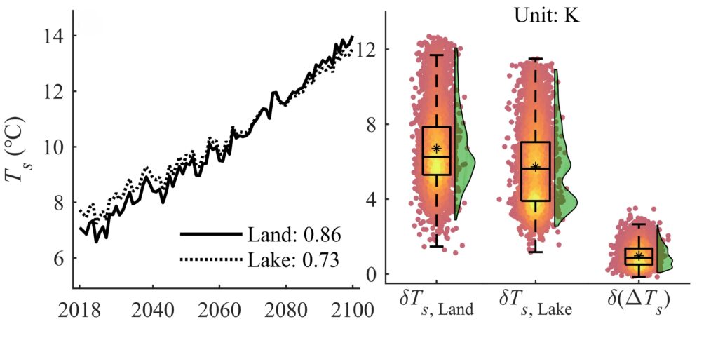 Global Patterns of Land-Lake Thermal Contrast